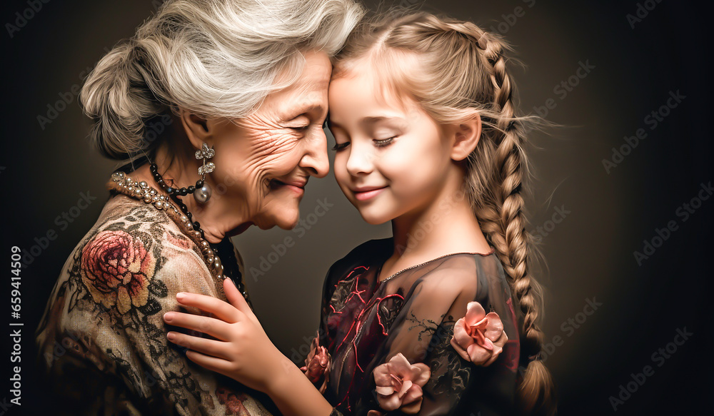 Lots of tenderness and love in the hug between grandmother and granddaughter. AI generated Lots of tenderness and love in the hug between grandmother and granddaughter. AI generated