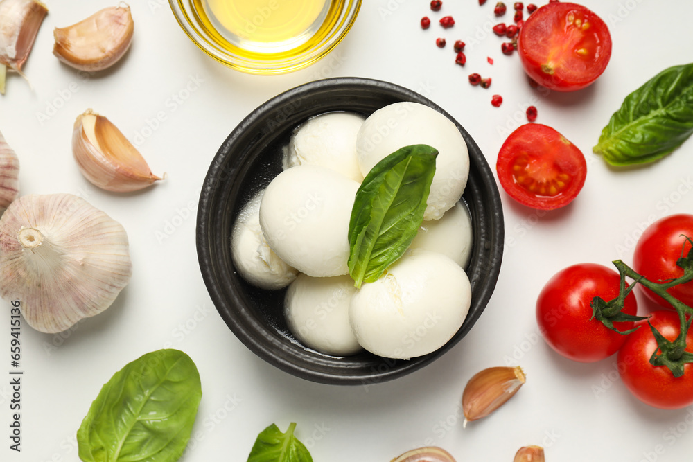 Mozzarella cheese, concept of tasty dairy products Mozzarella cheese, concept of tasty dairy products