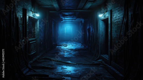 background of creepy interior hallway or tunnel of an abandoned building, concept art, digital illustration, haunted house, scary interior