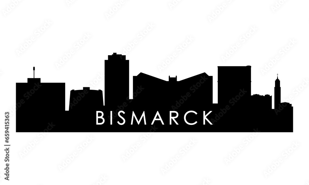 Bismarck skyline silhouette. Black Bismarck ND city design isolated on white background.