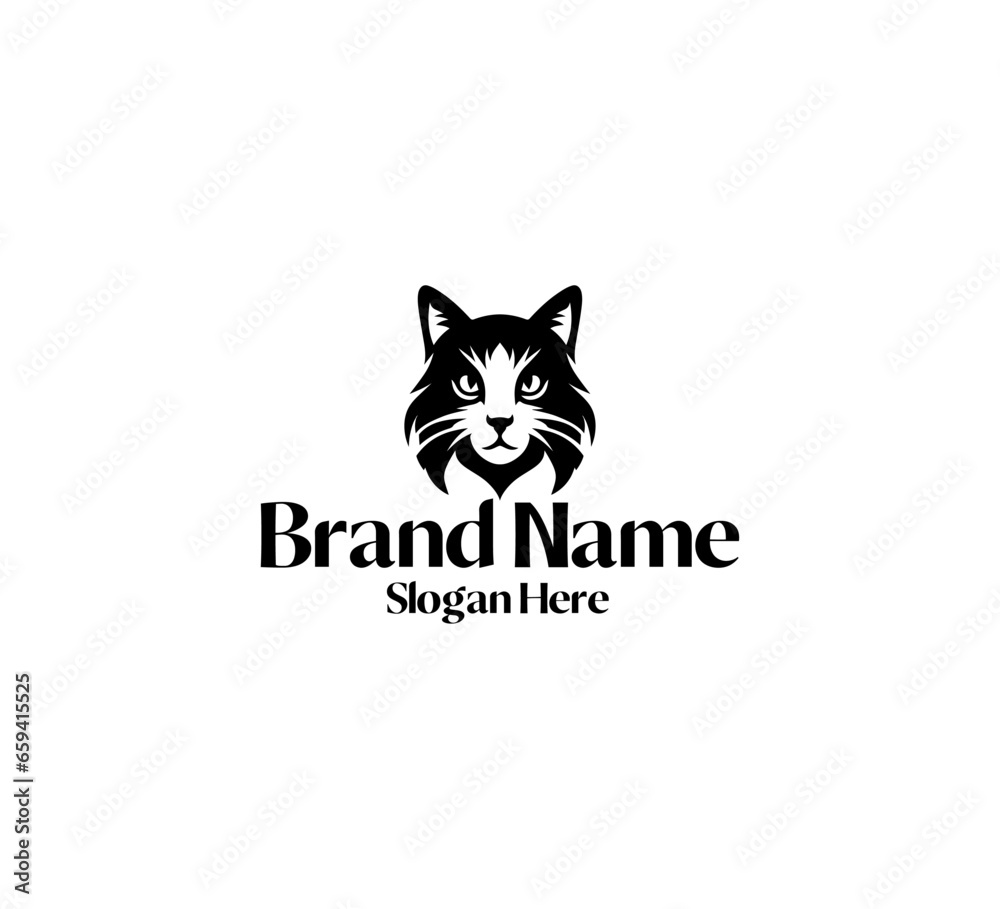 cat logo template minimalist modern black and white vecto