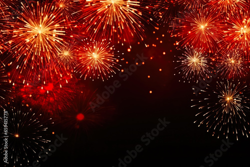 Colorful fireworks for Lunar New Year background with empty space for text 