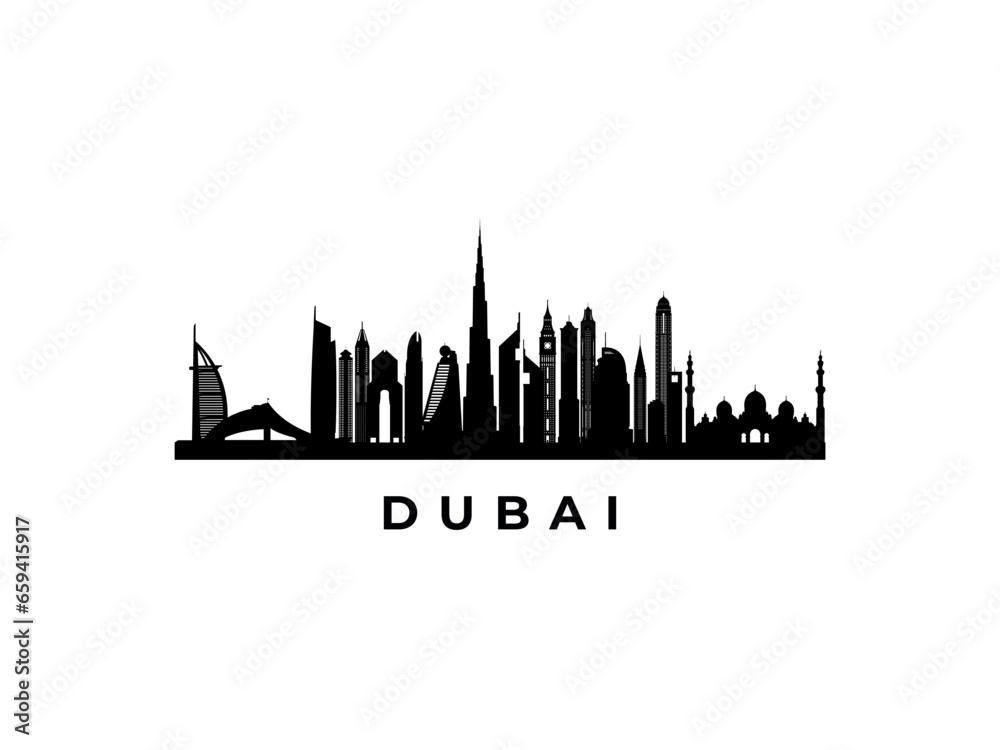 Vector Dubai skyline. Travel Dubai famous landmarks. Business and tourism concept for presentation, banner, web site.