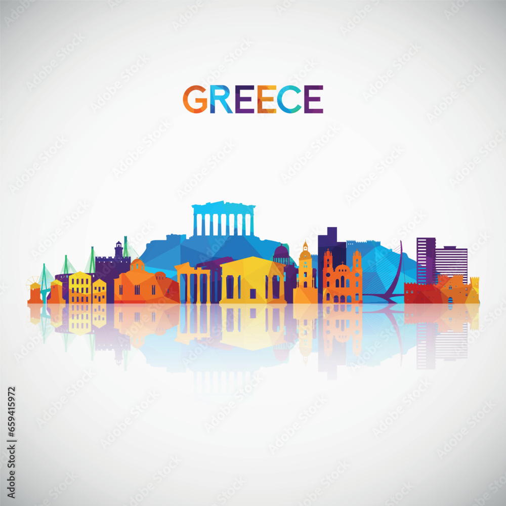 Greece skyline silhouette in colorful geometric style. Symbol for your design. Vector illustration.