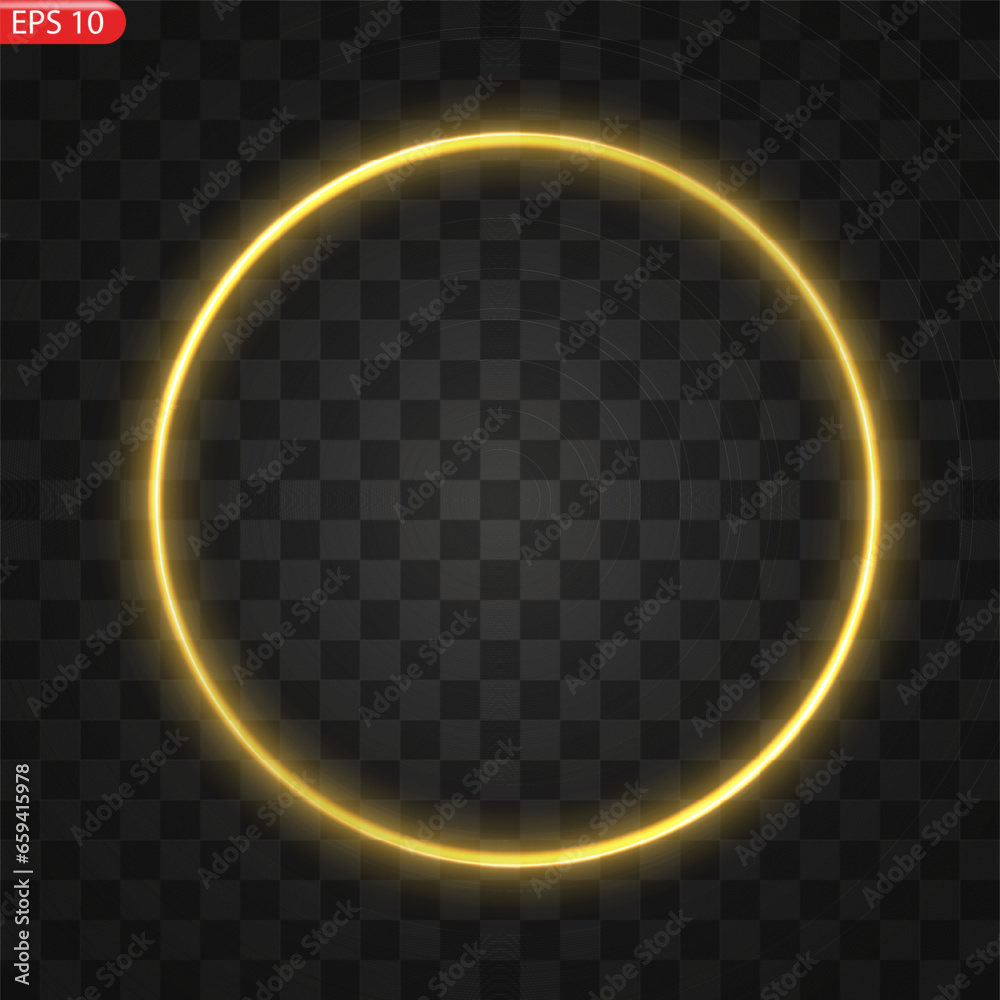 Gold circles frame with glitter light effect. A golden flash flies in a circle in a luminous ring. Gold circles frame with glitter light effect. A golden flash flies in a circle in a luminous ring.
