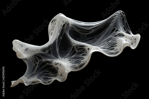 Weird spooky organic shape flying in the wind on dark background. Abstract creepy spider web photo