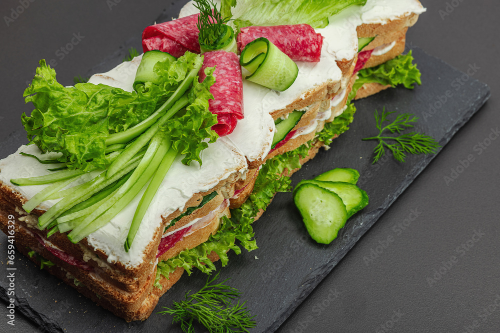 Swedish sandwich cake Traditional served cold snack, ready to eat StockFoto