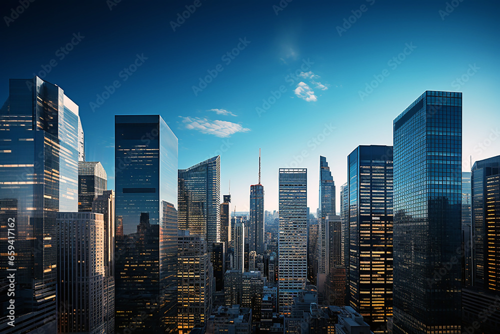 Tall buildings, city skyline, Generative AI 
