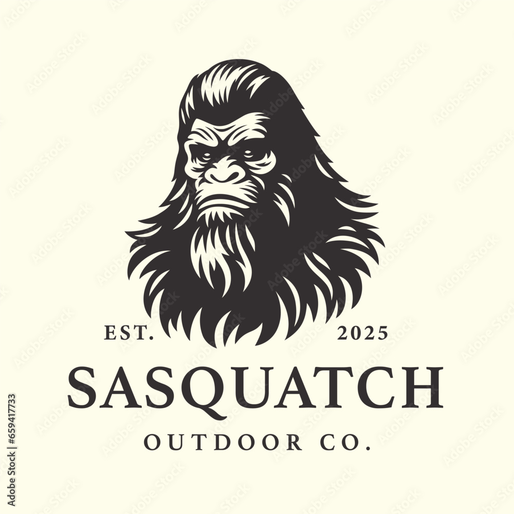 Bigfoot logo design. Sasquatch face brand icon. Yeti symbol. Wood ape ...