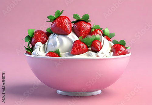  Strawberries in a Bowl  Bowl of Whipped Cream and Juicy Strawberries  Cream and Fresh Strawberry Delight