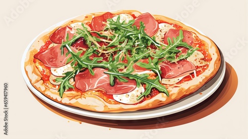  a pizza with toppings on a plate on a table. generative ai