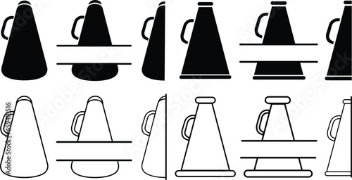 set of Cheerleading flat icons. Megaphone, pom-poms. Sport team support group . customizable illustration. linear Contour symbol. Vector collection with editable stock isolated on transparent.