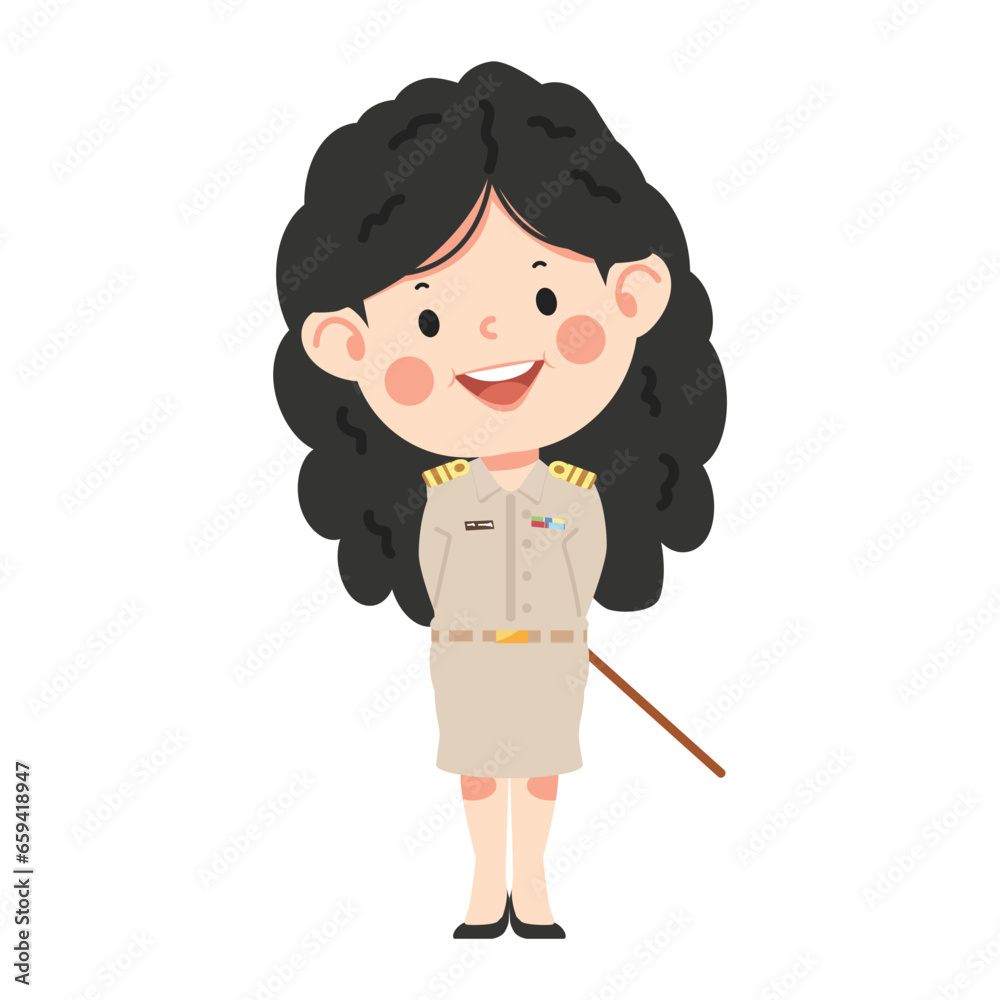 Thai female teacher with wooden stick Thai female teacher with wooden stick