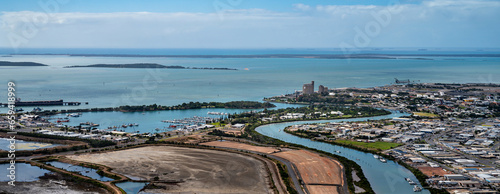 Panoramic aerial view of Gladstone harbour, Queensland, Australia.