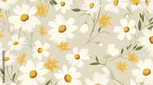  a white and yellow flower pattern on a light gray background. generative ai