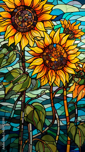 Picture a comic-style portrayal of vibrant sunflowers gracefully unfurling in the sunlight  with bold lines and vivid colors capturing their cheerful beauty. 