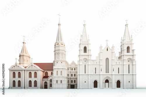 Rendering of two churches on white background. Generative AI