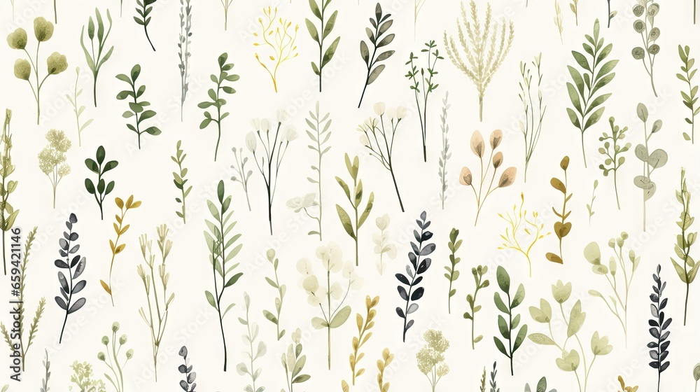  a white background with a bunch of different plants on it.  generative ai