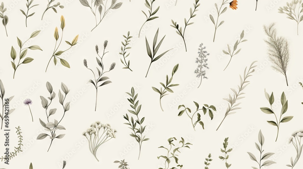 Fototapeta premium a bunch of plants that are on a white background with a butterfly. generative ai