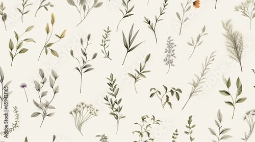  a bunch of plants that are on a white background with a butterfly.  generative ai © Olga