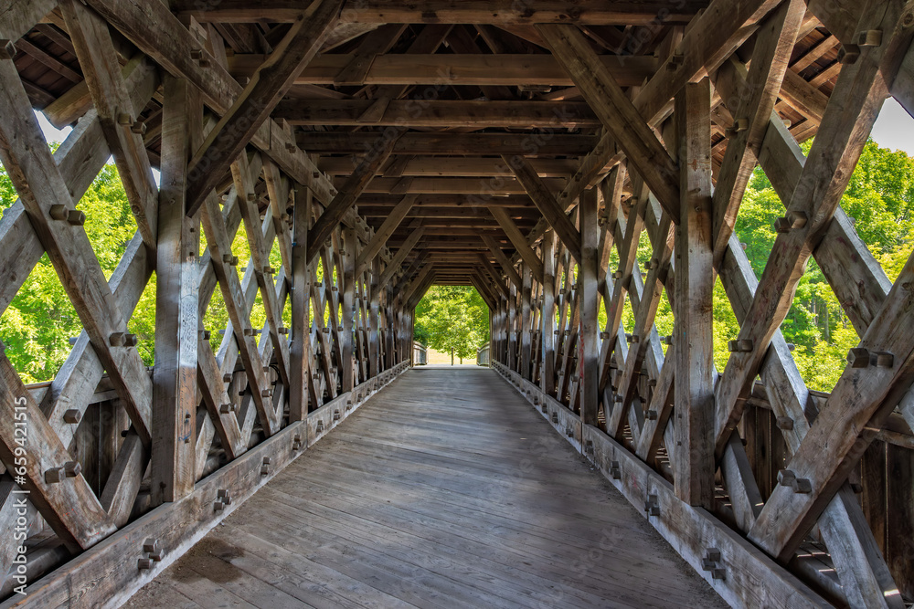 Wooden Covered Bridge in Guelph Ontario.