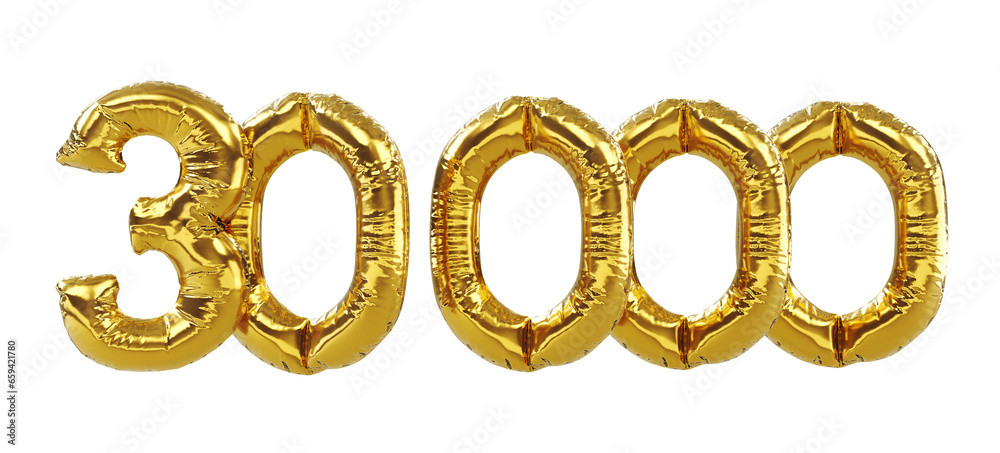 3D render of 30k or 30000 followers thank you Gold balloons, thirty thousand gold number balloons 3D render of 30k or 30000 followers thank you Gold balloons, thirty thousand gold number balloons