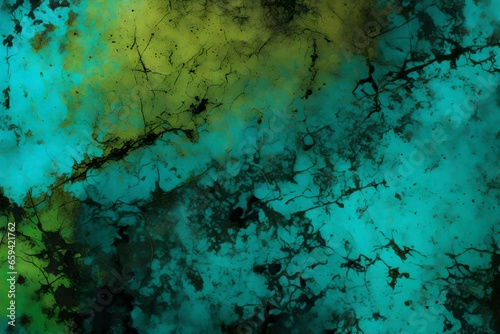 Abstract Painting Neon Blue Light Green Tosca Dark Old Dirt Soil Ground Rusty Decay Broken Distorted Grunge Abstract Texture for Fall and Autumn Background Wallpaper