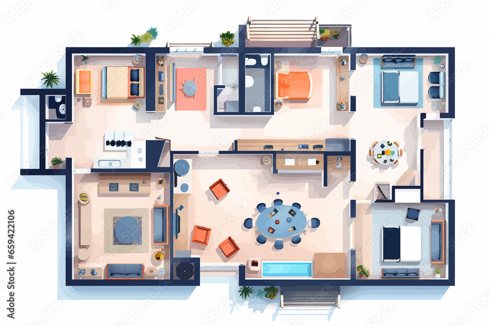 modern house plan top view vector flat isolated vector style