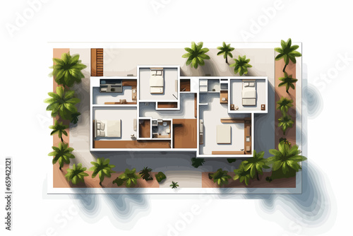 modern house plan top view vector flat isolated vector style illustration