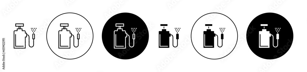Pressure sprayer vector icon set. Pesticide spray pump symbol. Disinfection sign for UI designs. - obrazy, fototapety, plakaty 