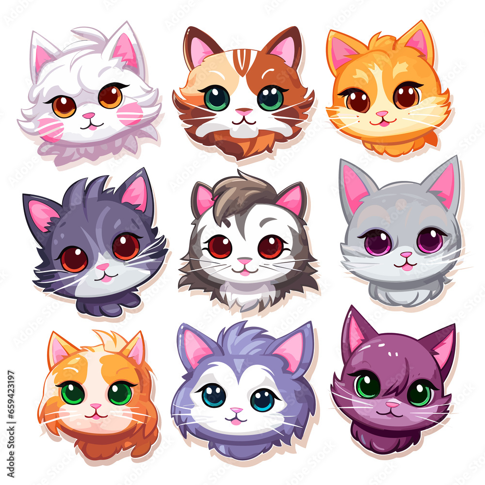 set of funny cartoon cats stickers set of funny cartoon cats stickers