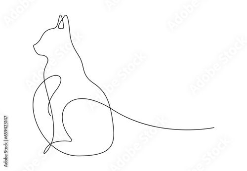 Silhouette of abstract cat in one continuous line drawing on white background vector illustration. Premium vector.