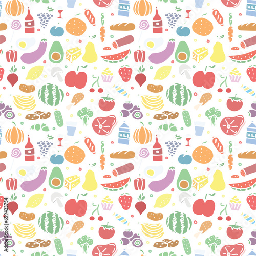 Seamless food pattern. Drawn doodle food background