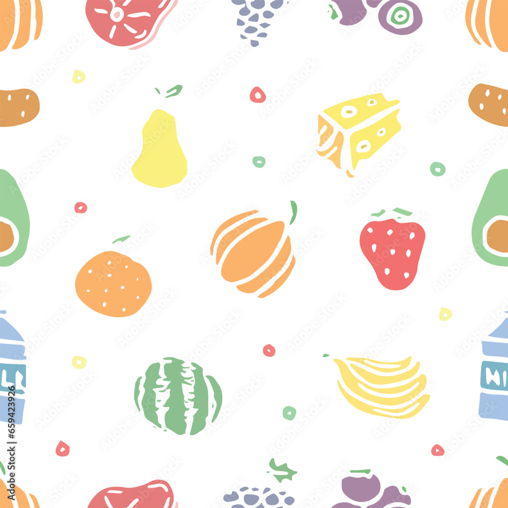Seamless food pattern. Drawn doodle food background Seamless food pattern. Drawn doodle food background