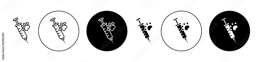 Animal injection sign set. Pet dog or cat vaccine vector icon for apps. - obrazy, fototapety, plakaty 