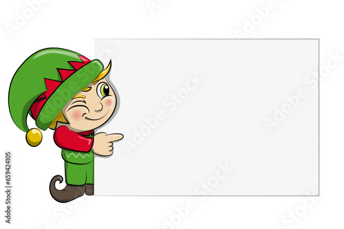 Lutin de Noël montrant un panneau