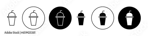 Milk shake Line Icon Set. Cocktail smoothie vector symbol in black filled and outlined style. photo