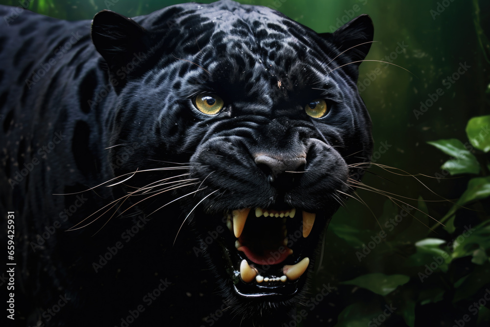 Portrait of a black panther close up