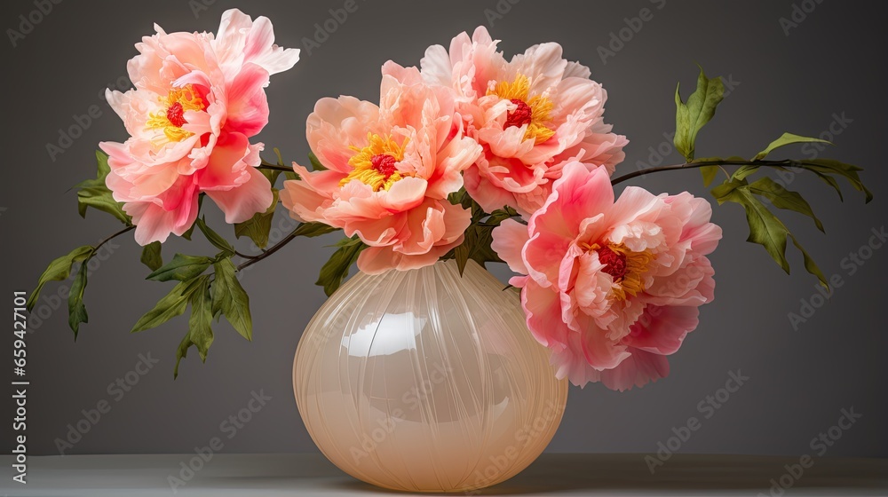  a white vase filled with pink flowers on top of a table.  generative ai