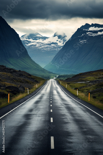Empty road in Norway during moody autumn weather