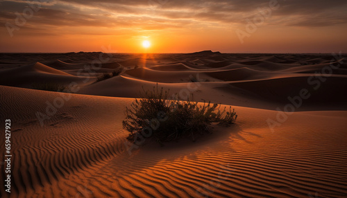 Sunset over majestic sand dunes in arid Africa wilderness generated by AI