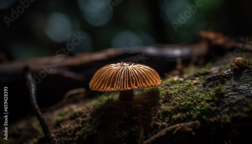 Fresh edible mushroom cap spotted in uncultivated forest generated by AI