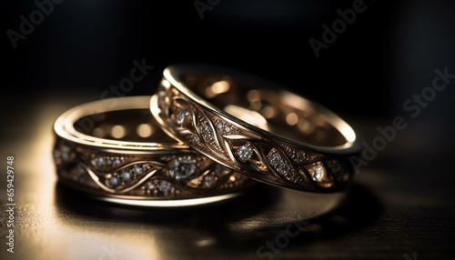 Shiny gold wedding ring symbolizes eternal love generated by AI photo