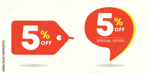 5% off. Tag campaign sales. Promotion, ads. Retail, store. Sticker discount price, offer, promo. Vector, illustration, icon © Tatiana