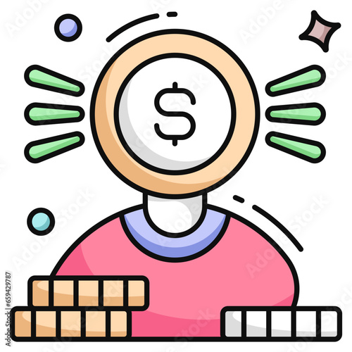 Dollar inside human brain showcasing investor icon 