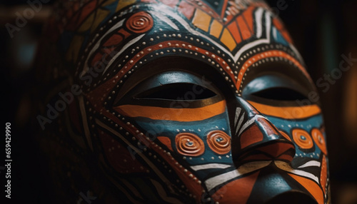 Ornate masks disguise ancient traditions in Africa generated by AI © Jeronimo Ramos