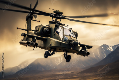 Military helicopter in action photo