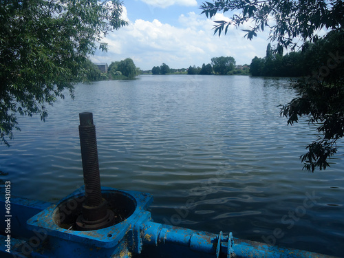 Fishing spot near lake at the summer