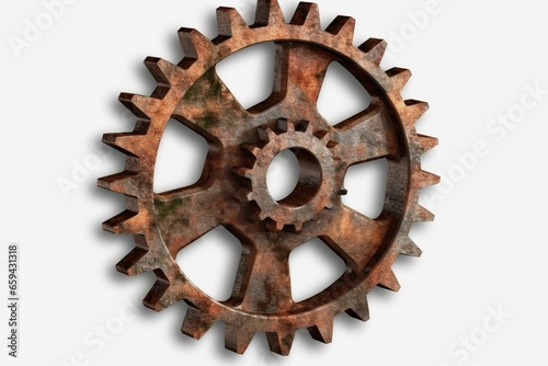 A 3D rusty gear on a transparent background. Generative AI