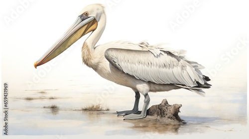  a bird with a large beak standing on a beach next to a dead animal. generative ai